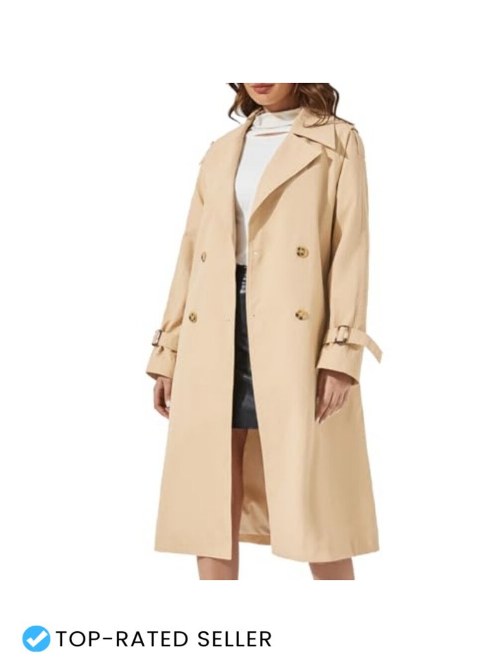 Women's Double Breasted Long Trench Coat Windproof Lightweight Nylon Belted